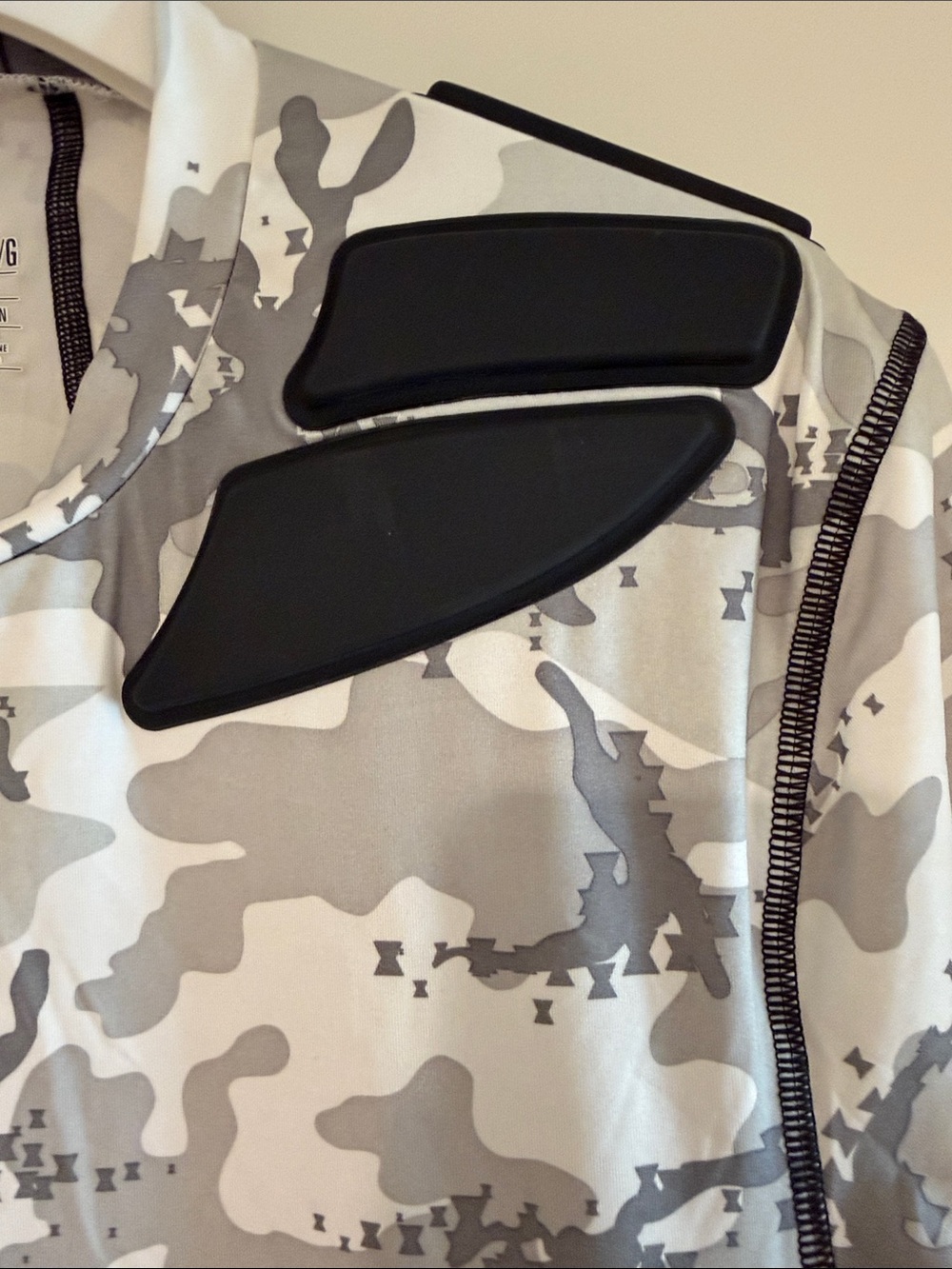 Under Armour White & Gray Camo Compression Top with Black Pads - Picture 3 of 5